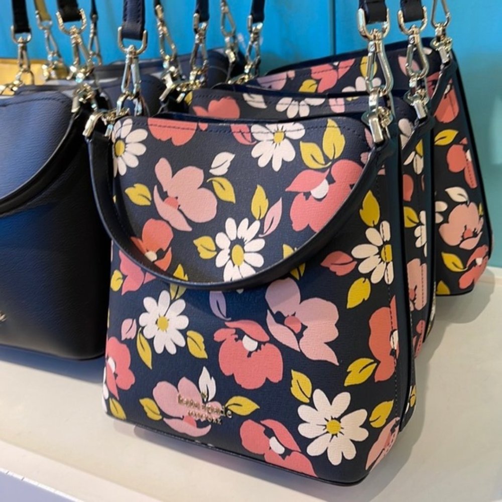 Kate Spade Darcy Small Bucket Bag Road Trip Floral Blue Multi - Picture 1 of 16